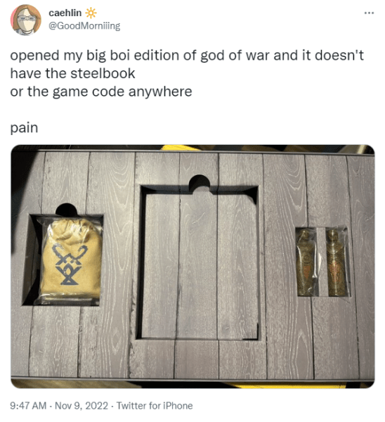 
                Покупатели самого дорогого коллекционного издания God of War Ragnarok не получили игру. Sony забыла положить код активации
            
